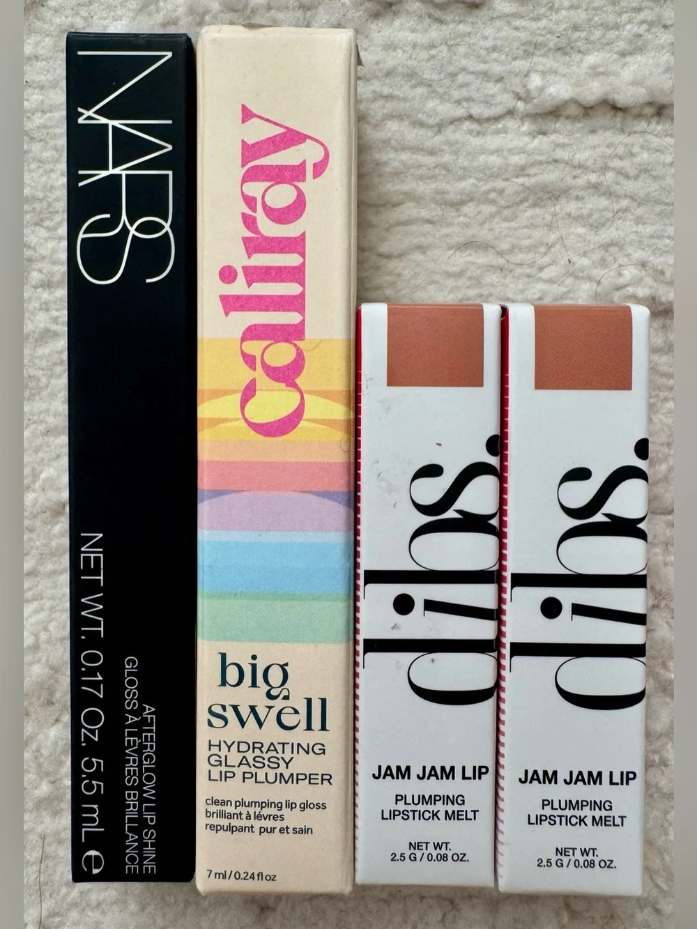 Lippie Bundle- 2 Dibs (Fig), 1 NARS gloss (Triple X), & 1 Caliray Glassy Plumper